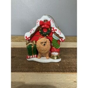 2009 Danbury Mint Pomeranian Christmas Ornament In Doghouse with Tag